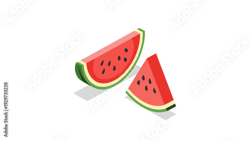 two isometric watermelon slices with seeds modern vector illustration design