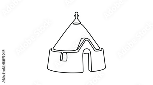 Italian Trullo House Single Continuous Line Icon, Cone Roof Stone Home Minimal Outline