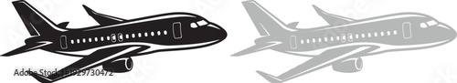 Vector graphic illustration of two airplanes flying in different directions with distinct visual designs and shading techniques