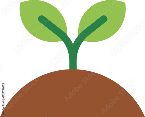 A simple illustration of a sprout emerging from brown soil representing new life