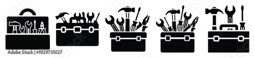 Collection of  toolbox equipment silhouette icon vector set for logo