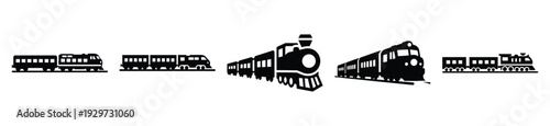 Collection of  train transport silhouette icon vector set for logo