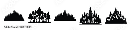 Collection of  tree forest silhouette icon vector set for logo