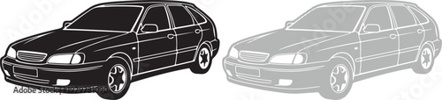 Modern vehicle graphic illustration featuring two identical car designs with different shading styles on a clean white background for versatile automotive design applications easily