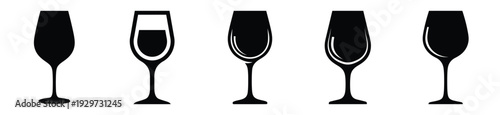 Collection of  wine glass silhouette icon vector set for logo