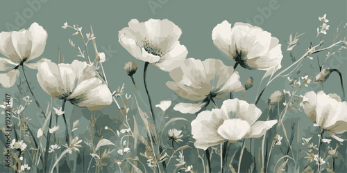 Collection of delicate magnolia blossoms and buds in various stages of bloom on branches