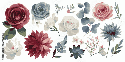 Beautiful vintage style watercolor peonies and roses in vibrant pink and coral hues