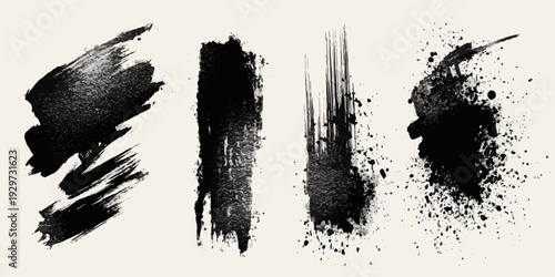 Abstract Black and White Ink Splats Creating a Grunge Effect. Transparent PNG available detailed ink splats Hyper realistic Highly Detailed Isolated On Transparent Background