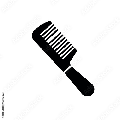 black comb silhouette icon with handle simple flat design for hair grooming
