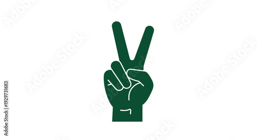 green hand making victory or peace sign minimalist flat icon design