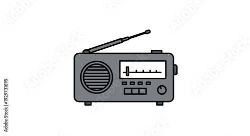 vintage radio with antenna in simple flat hand drawn style technology electronic device