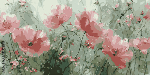 Delicate pink magnolia blossoms on branch