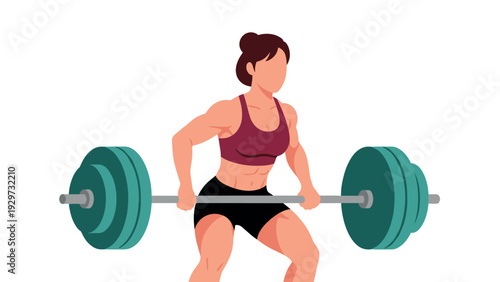 female athlete lifting heavy barbell with weight plates hand drawn fitness illustration