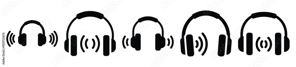 Fototapeta premium Collection of headphones sound silhouette icon vector set for logo