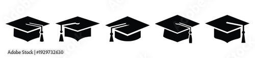 Collection of  graduation cap silhouette icon vector set for logo