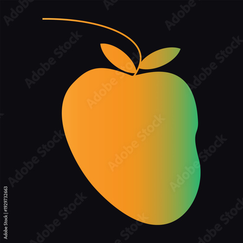 Mango Fruit Illustration with Vibrant Orange and Green Gradient on Black Background