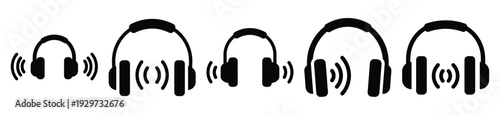 Collection of  headphones sound silhouette icon vector set for logo