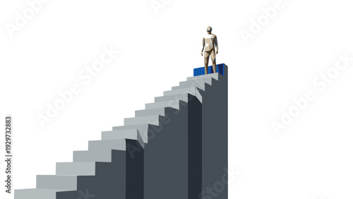 low poly man standing on top of tall abstract stairs 3d illustration