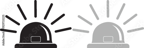 Emergency light illustration featuring two alarm lights with flashing beams in a vector graphic design on a clean white background