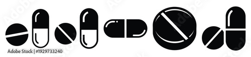 Collection of  pill medicine silhouette icon vector set for logo