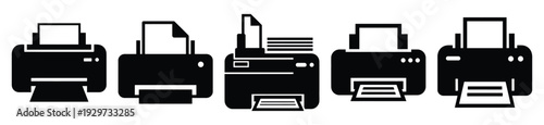 Collection of  printer device silhouette icon vector set for logo