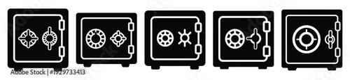Collection of  safe vault silhouette icon vector set for logo