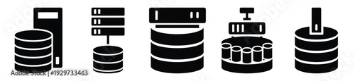 Collection of  server database silhouette icon vector set for logo