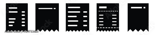 Collection of  shopping receipt silhouette icon vector set for logo
