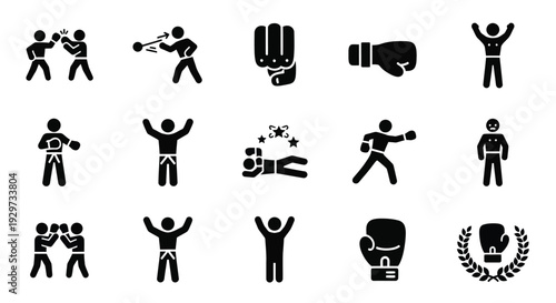 Vector illustration graphic design showing a collection of boxing sport and combat-related fighting icons set.