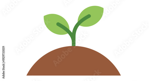 A simple illustration of a small green sprout emerging from brown soil