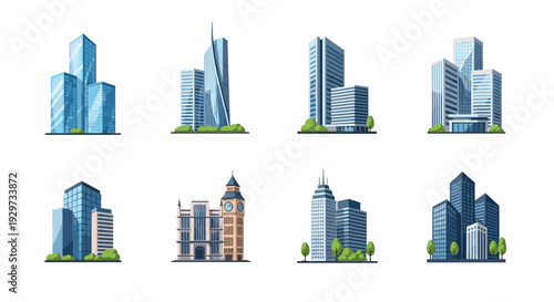 set of modern and classic city buildings hand drawn vector illustration collection for urban design
