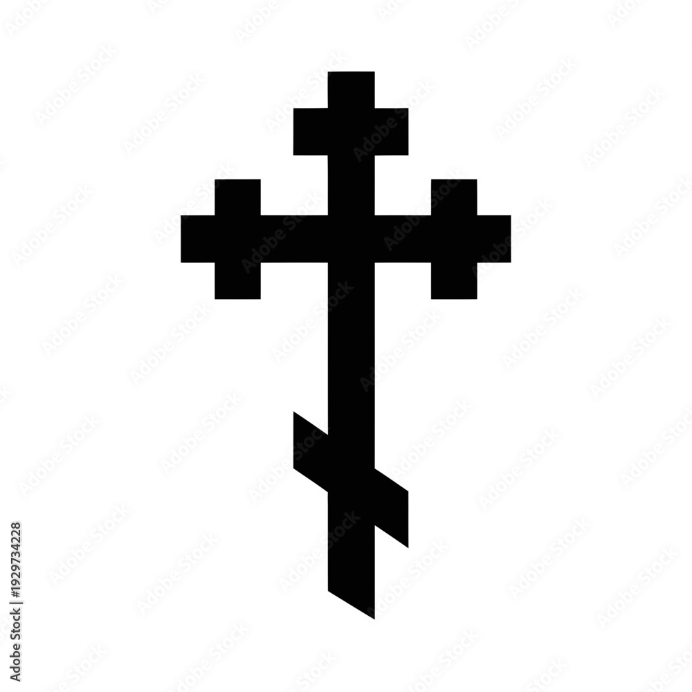Fototapeta premium Minimalist black line art illustration of an Orthodox cross, symbolizing deep spirituality, religious faith, and cultural tradition in a clean, iconic graphic design