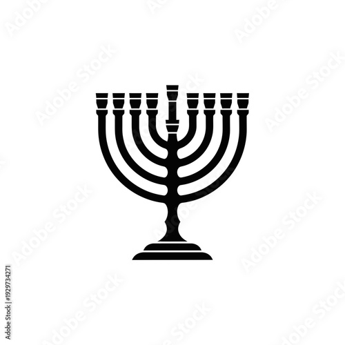Black silhouette of a menorah, an important symbol in Judaism, representing a nine-branched candelabrum used during the festival of Hanukkah