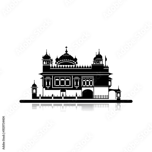 Elegant vector silhouette of a revered Indian temple, featuring intricate domes and spires, symbolizing spiritual heritage and cultural significance, ideal for graphic design