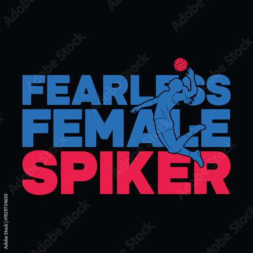 Fearless female volleyball player in action spiking the ball with determination and strength tshirt design