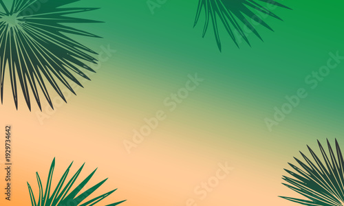 Stylized green tropical fan palm leaves creating a natural frame.