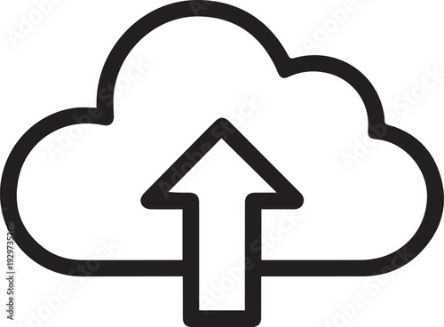 Cloud upload icon simple black and white illustration