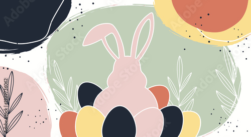 Abstract easter bunny with colorful eggs in modern pastel design