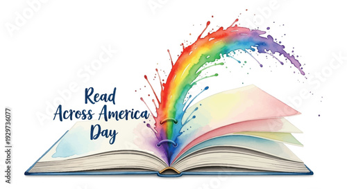 Vibrant rainbow emerges from open book on Read Across America Day