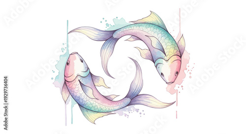 Vibrant koi fish swimming in harmony with pastel colors and dynamic movements