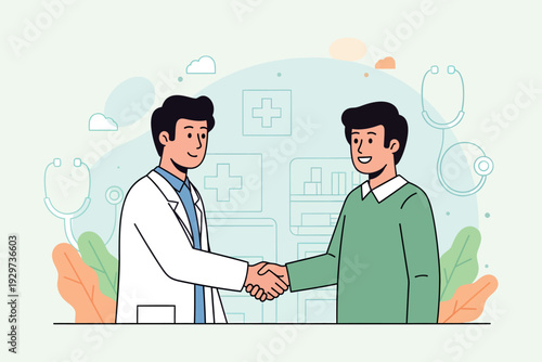Doctor and patient shaking hands symbolizing healthcare trust and positive interaction