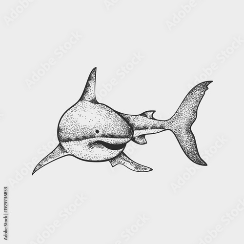 Great White Shark Dotwork Stipple Vector Illustration