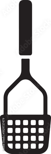 Simple gray silhouette of an ice scoop with handle and holes for easy pouring and grip