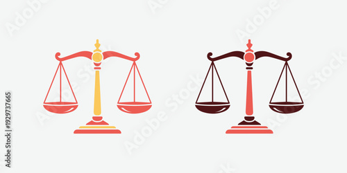 Two stylized scales of justice vector illustrations representing law and equality