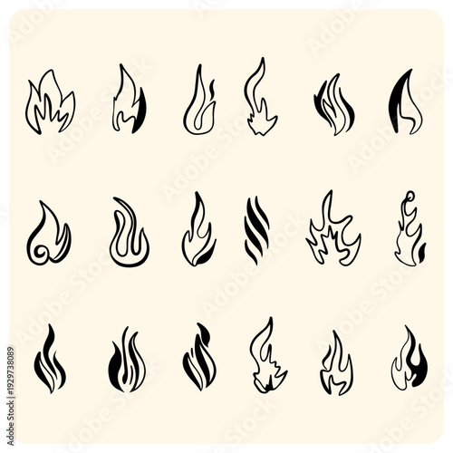 Collection of Minimalist Hand Drawn Fire Flames and Bonfire Icons