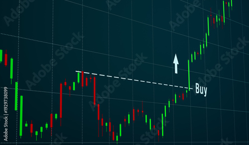 Cuadro en lienzo Stock market candle stick chart with break of resistance level and buy signal