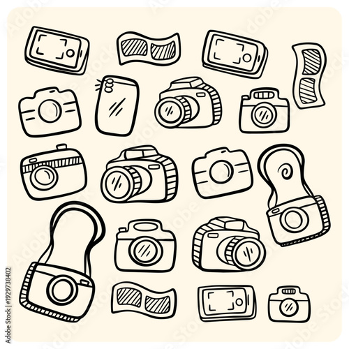 Photography and Camera Equipment Doodle Pattern Set