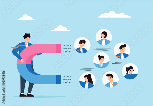 HR manager using magnet to attract candidate profiles recruitment best and top talent acquisition