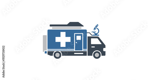 Mobile Medical Unit with Microscope and Cross Symbol