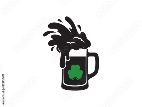 Frothy beer splashing from mug with dark liquid.